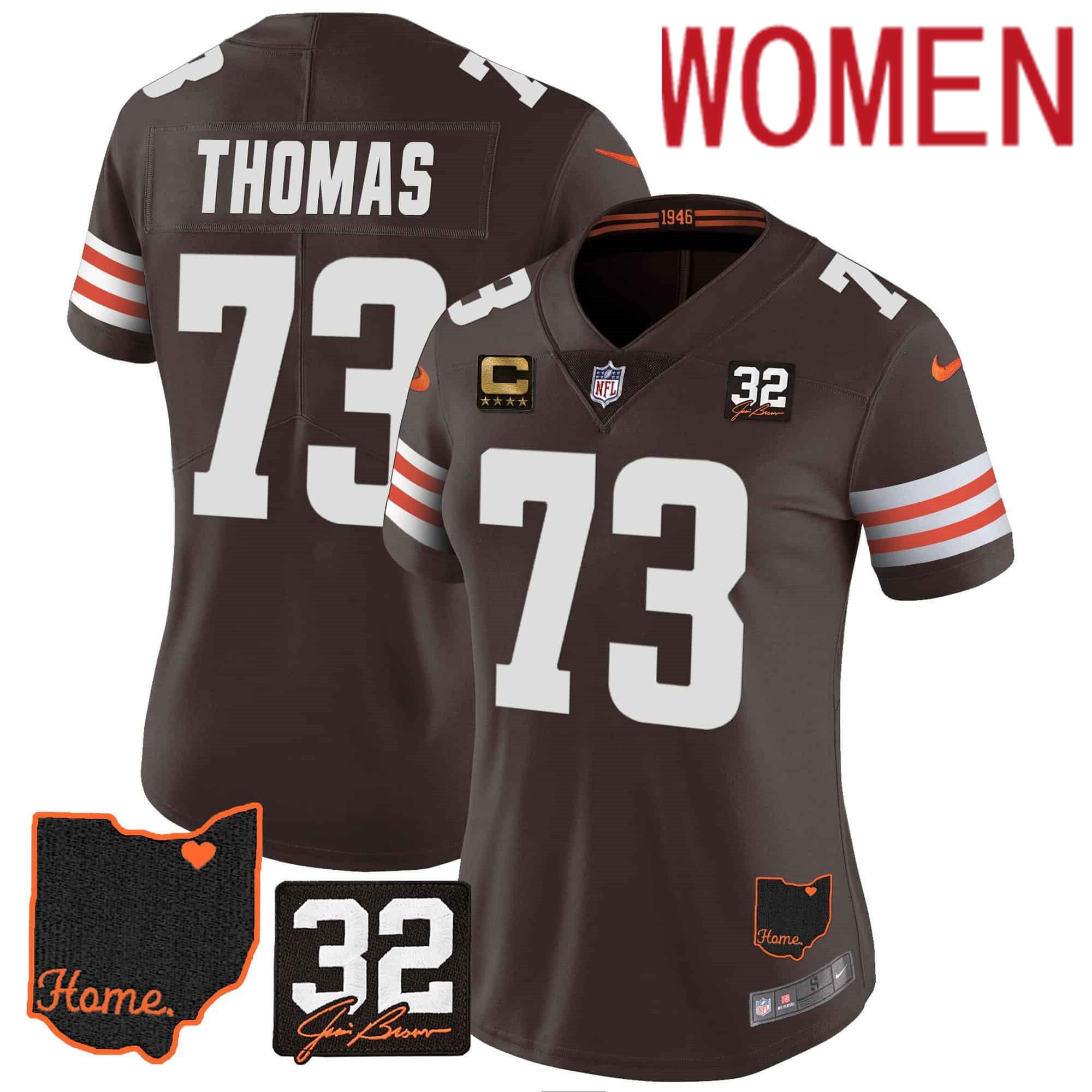 Women Cleveland Browns #73 Thomas Brown Memorial Home Patch 2024 Nike NFL Jersey style 1